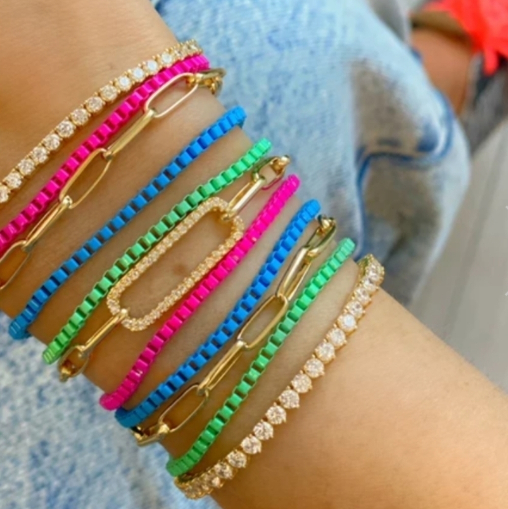 NEW Pink Enamel Plated 925 Silver Adjustable Box Chain Bracelet‎